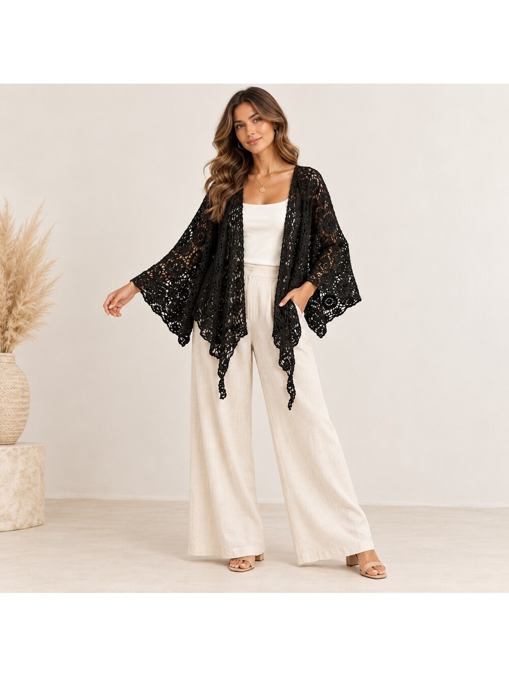 Raj Crochet Open Cardigan